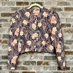 Jeffrey & Dara Floral Paisley‎ Cropped Quilted Button-up Jacket Size M